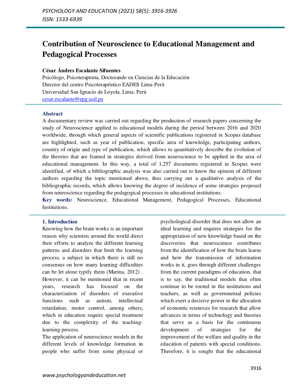 Contribution of Neuroscience to Educational Management and Pedagogical Processes