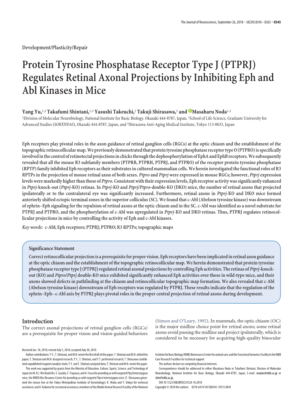 Protein Tyrosine Phosphatase Receptor Type J (PTPRJ) Regulates Retinal Axonal Projections by Inhibiting Eph and Abl Kinases in Mice