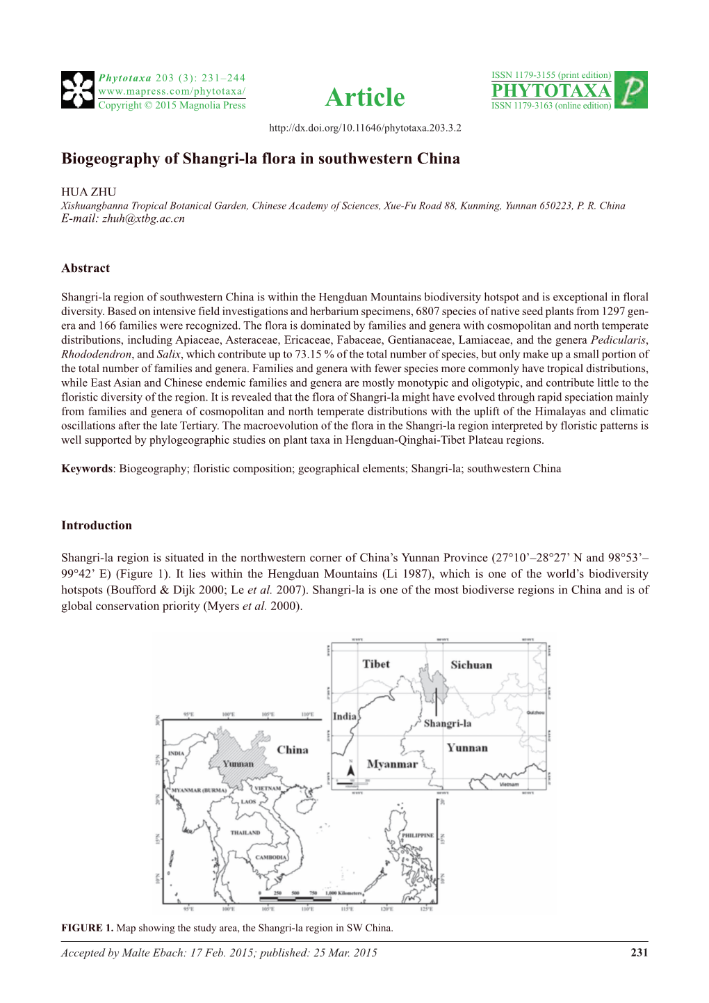 Biogeography of Shangri-La Flora in Southwestern China