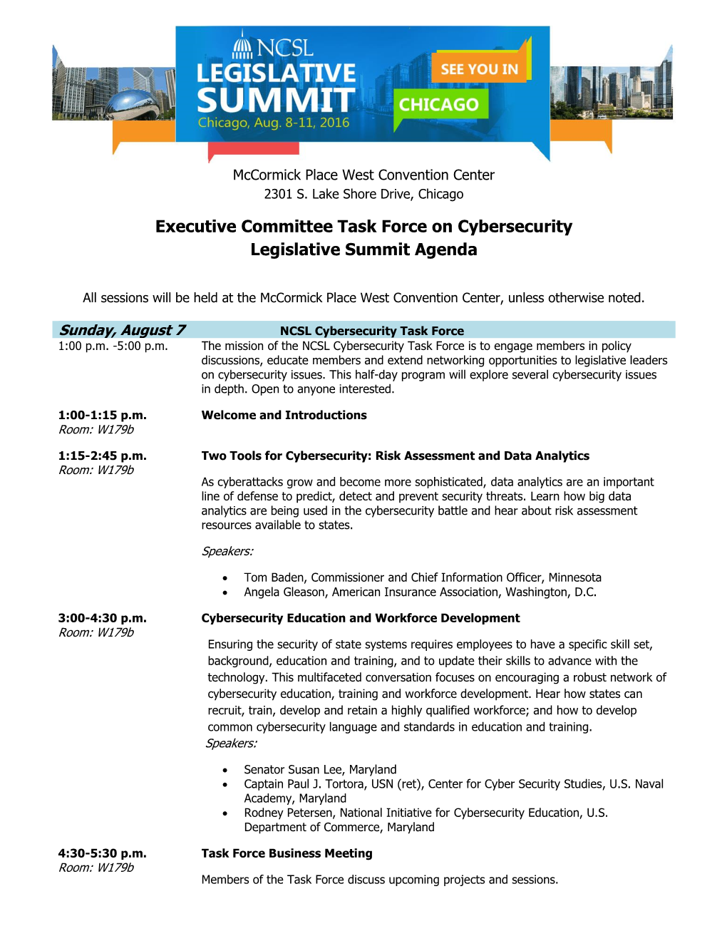 Executive Committee Task Force on Cybersecurity Legislative Summit Agenda