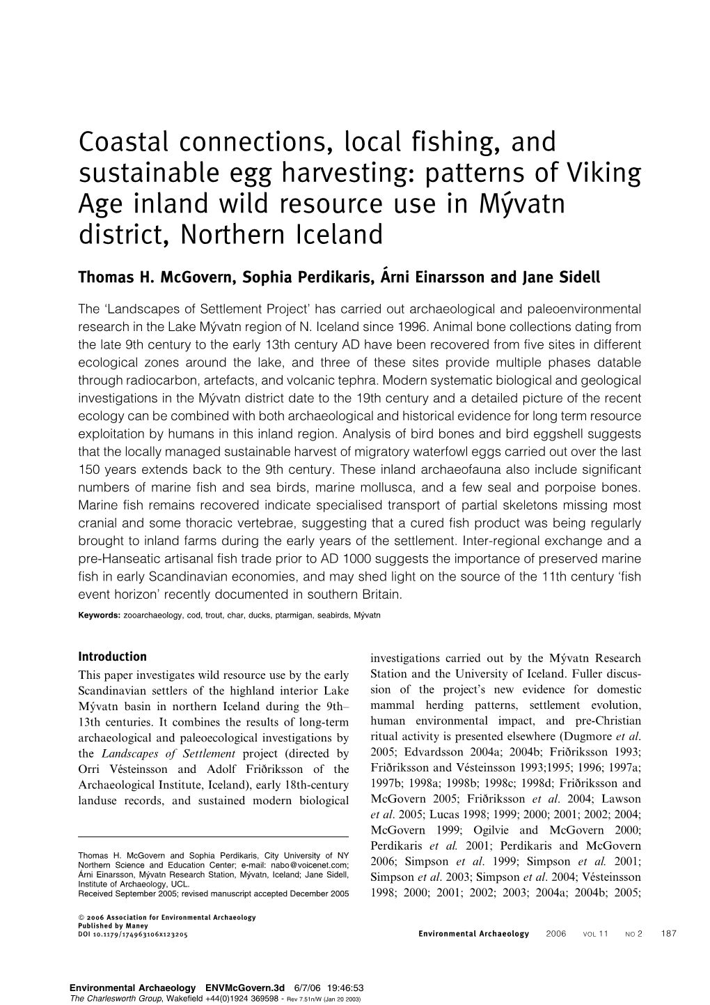 Patterns of Viking Age Inland Wild Resource Use in Mývatn D