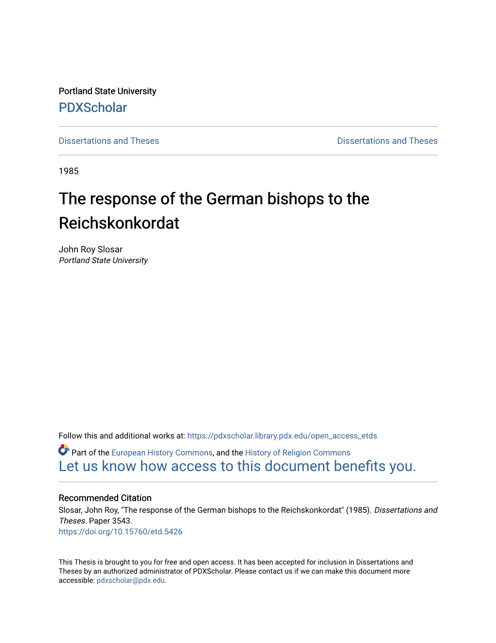 The Response of the German Bishops to the Reichskonkordat