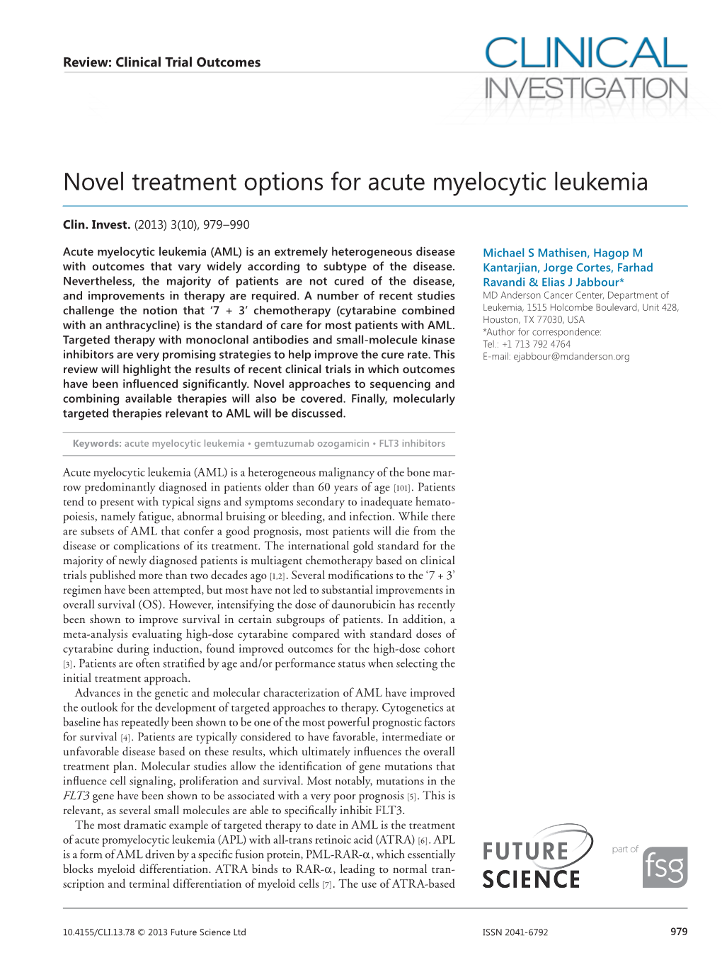 Novel Treatment Options for Acute Myelocytic Leukemia