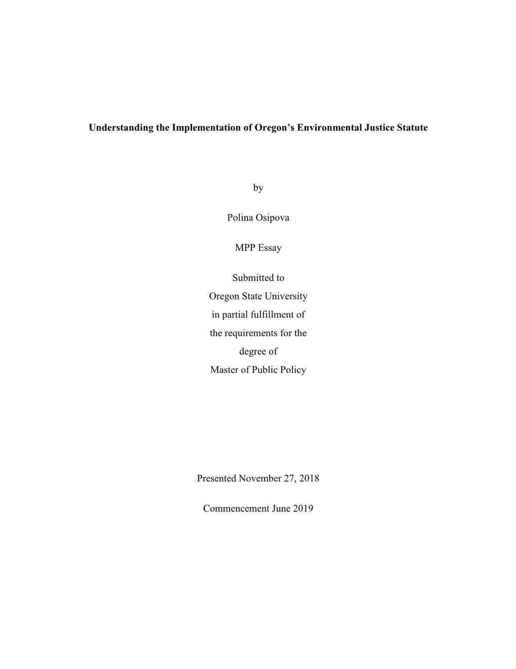 Understanding the Implementation of Oregon's Environmental Justice