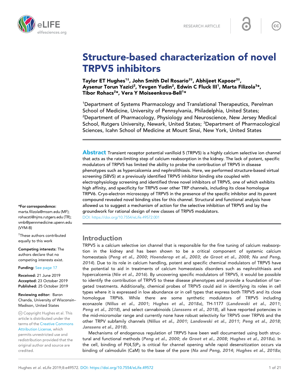 Structure-Based Characterization of Novel TRPV5 Inhibitors