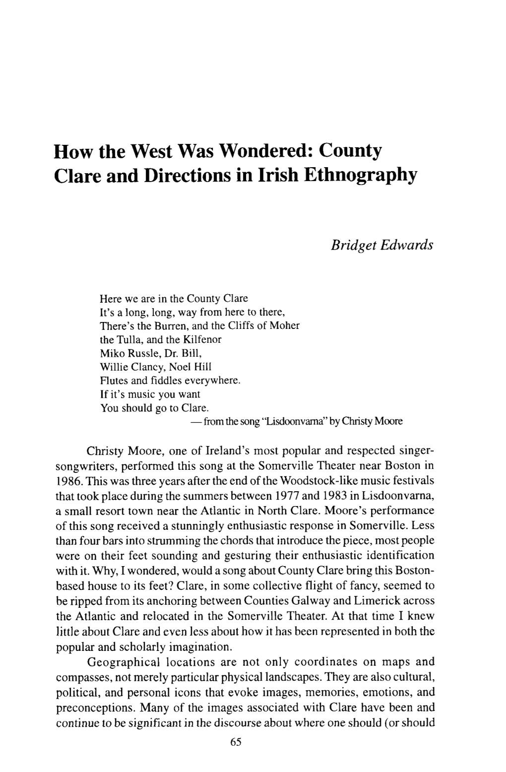 County Clare and Directions in Irish Ethnography