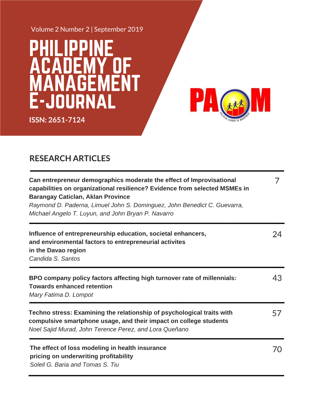 PHILIPPINE ACADEMY of MANAGEMENT E-Journal ISSN: 2651-7124
