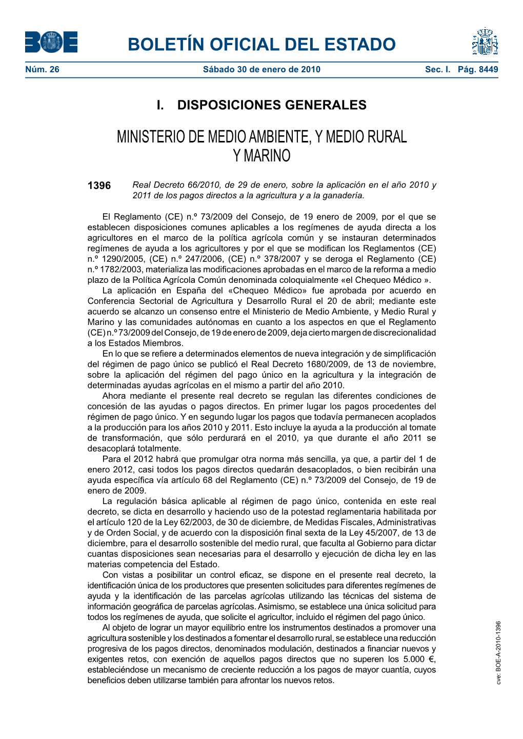 Real Decreto 66/2010 De Aplicación En 2010 Y 2011 De Los Pagos