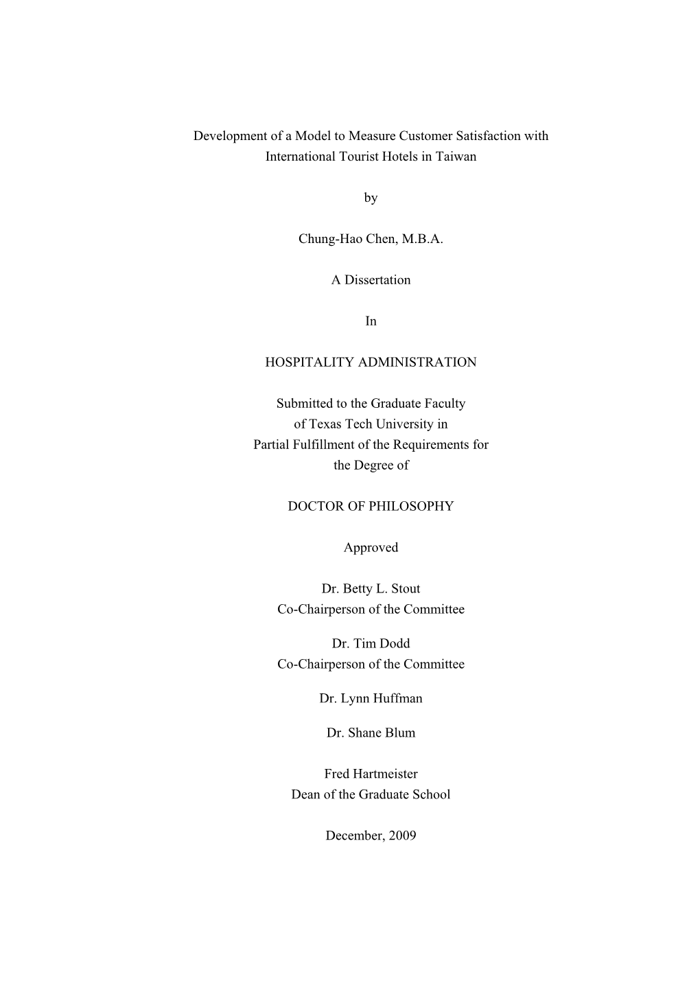 Development of a Model to Measure Customer Satisfaction with International Tourist Hotels in Taiwan