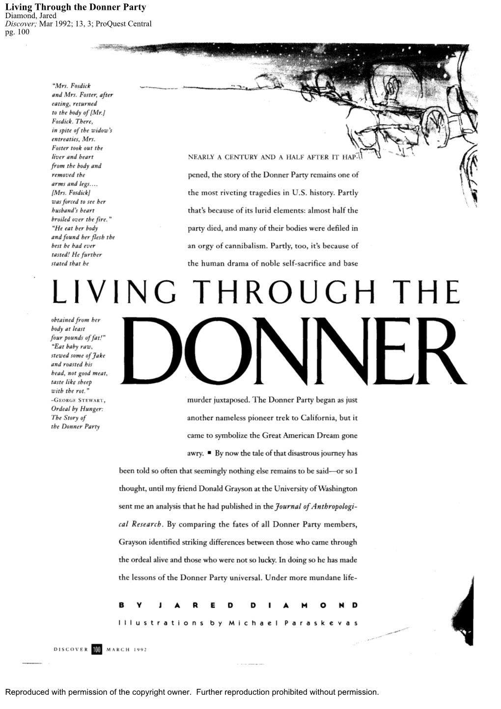 Living Through the Donner Party Diamond, Jared Discover; Mar 1992; 13, 3; Proquest Central Pg