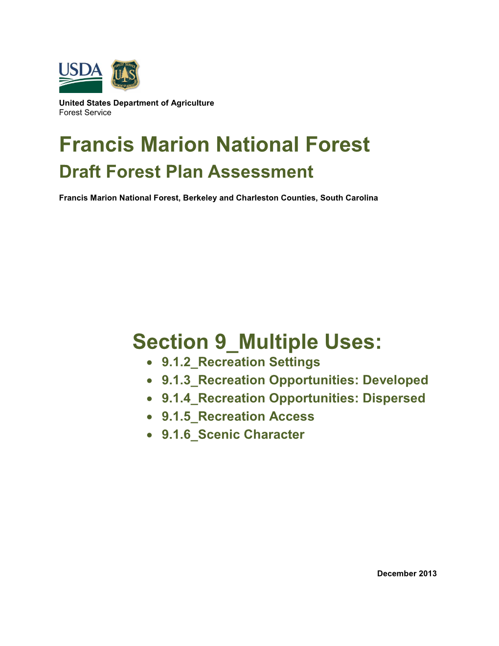 Francis Marion National Forest Section 9 Multiple Uses