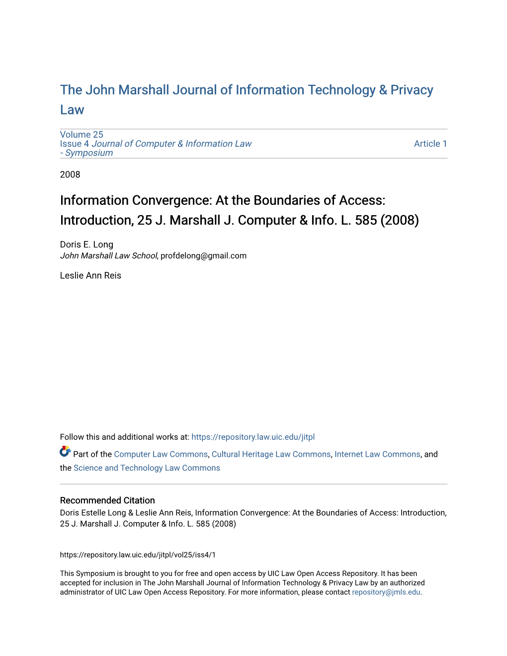 At the Boundaries of Access: Introduction, 25 J. Marshall J