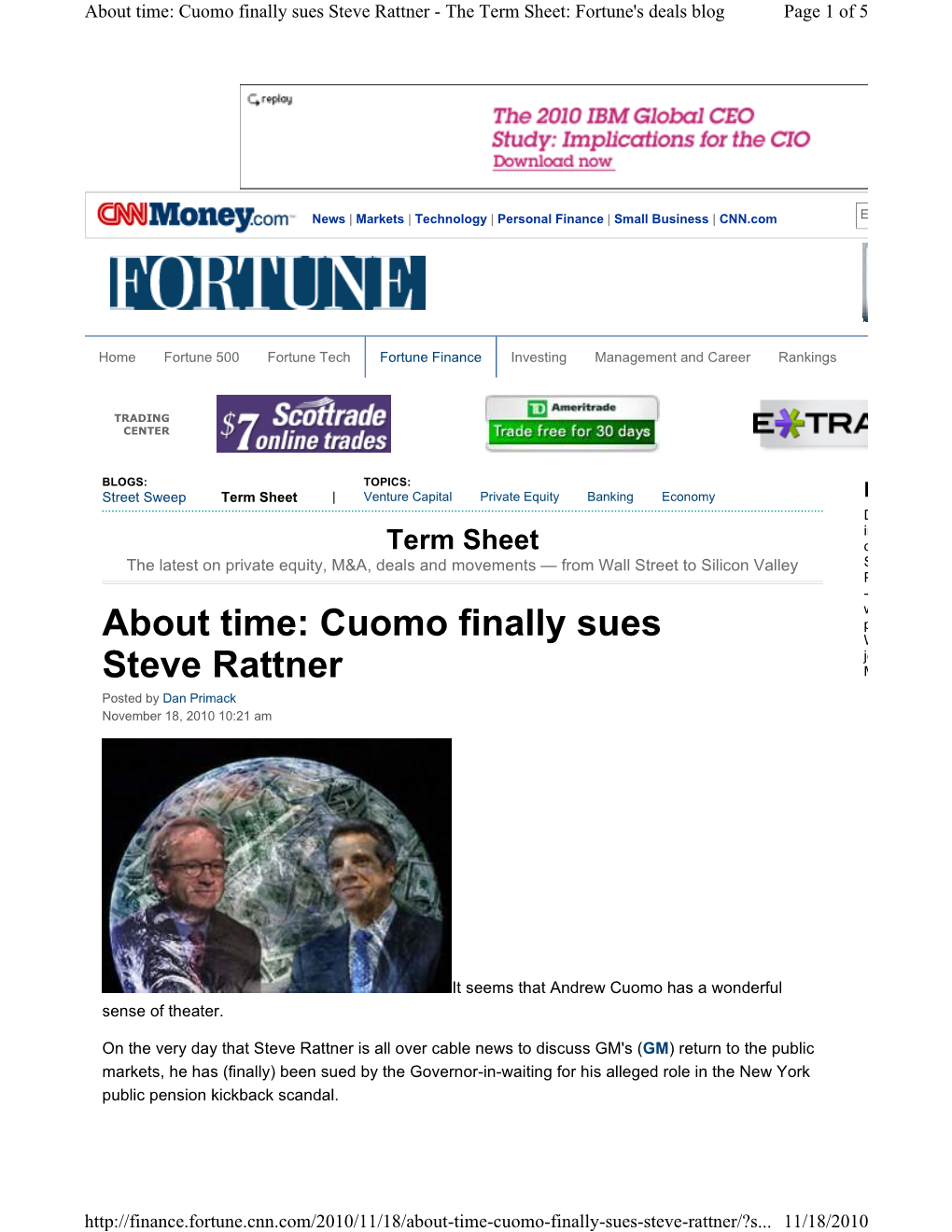 About Time: Cuomo Finally Sues Steve Rattner - the Term Sheet: Fortune's Deals Blog Page 1 of 5