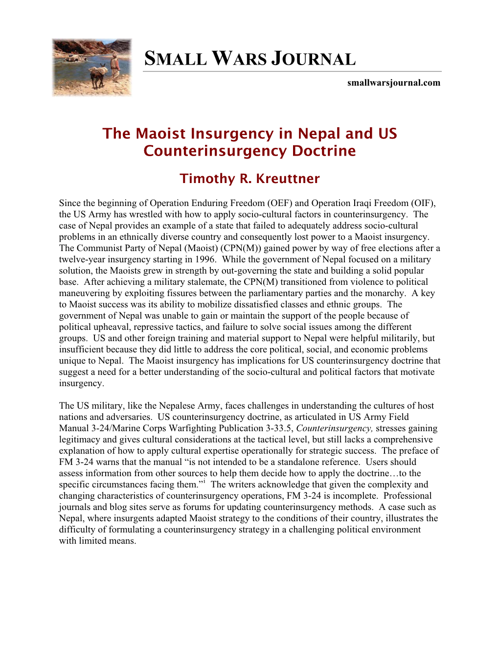 The Maoist Insurgency in Nepal and US Counterinsurgency Doctrine
