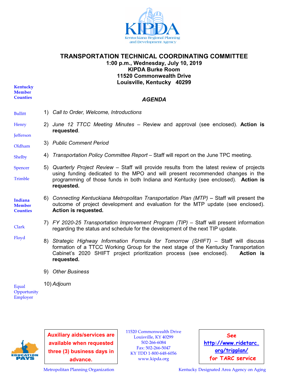 Transportation Technical Coordinating Committee Meeting Packet for July