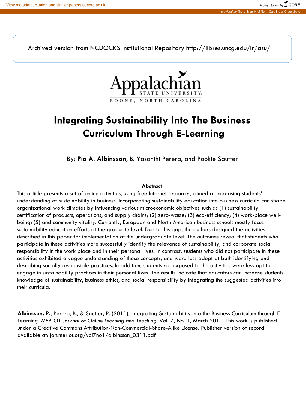 Integrating Sustainability Into the Business Curriculum Through E-Learning