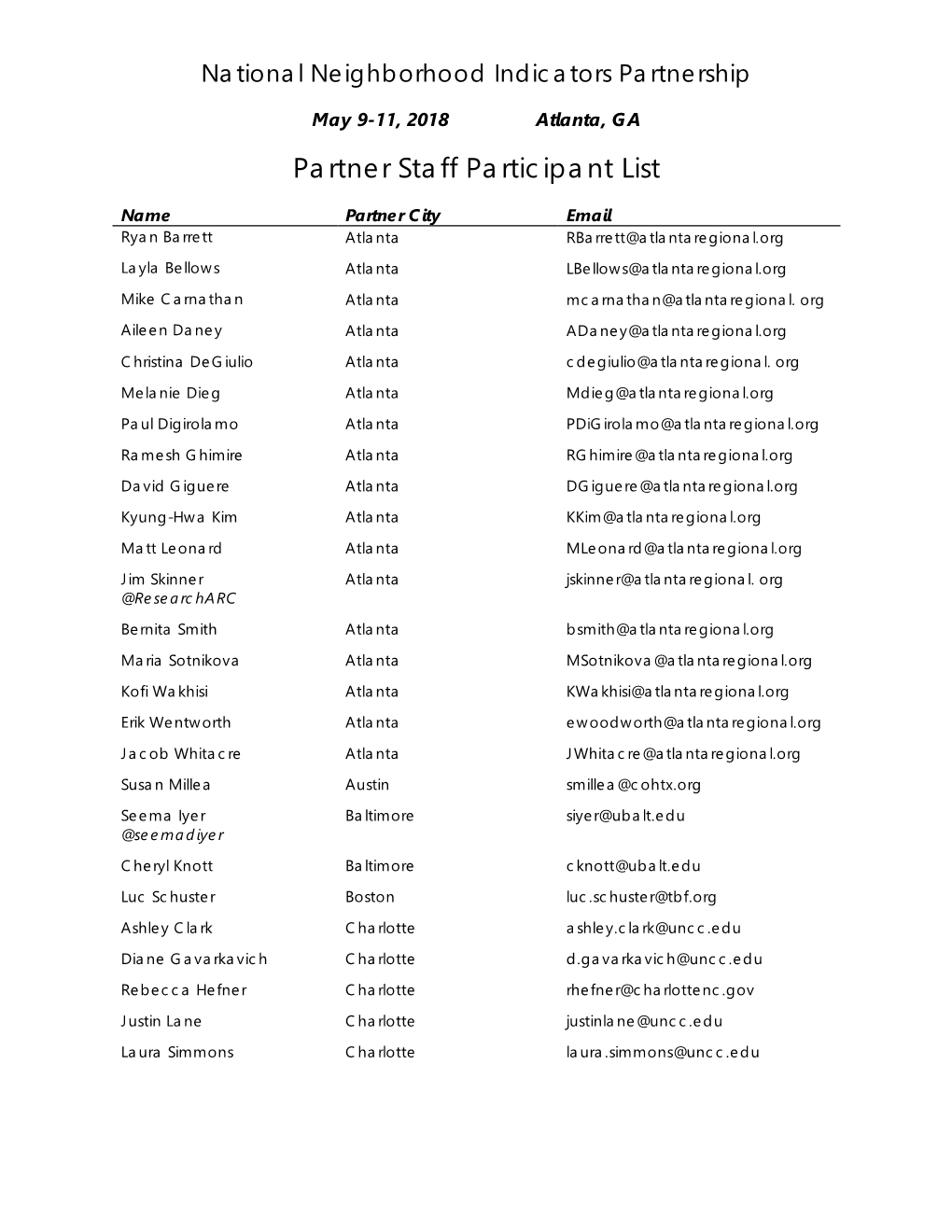 Partner Staff Participant List