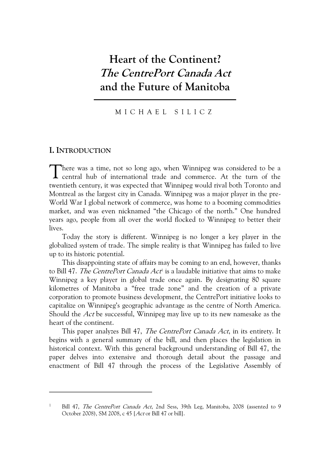 The Centreport Canada Act and the Future of Manitoba