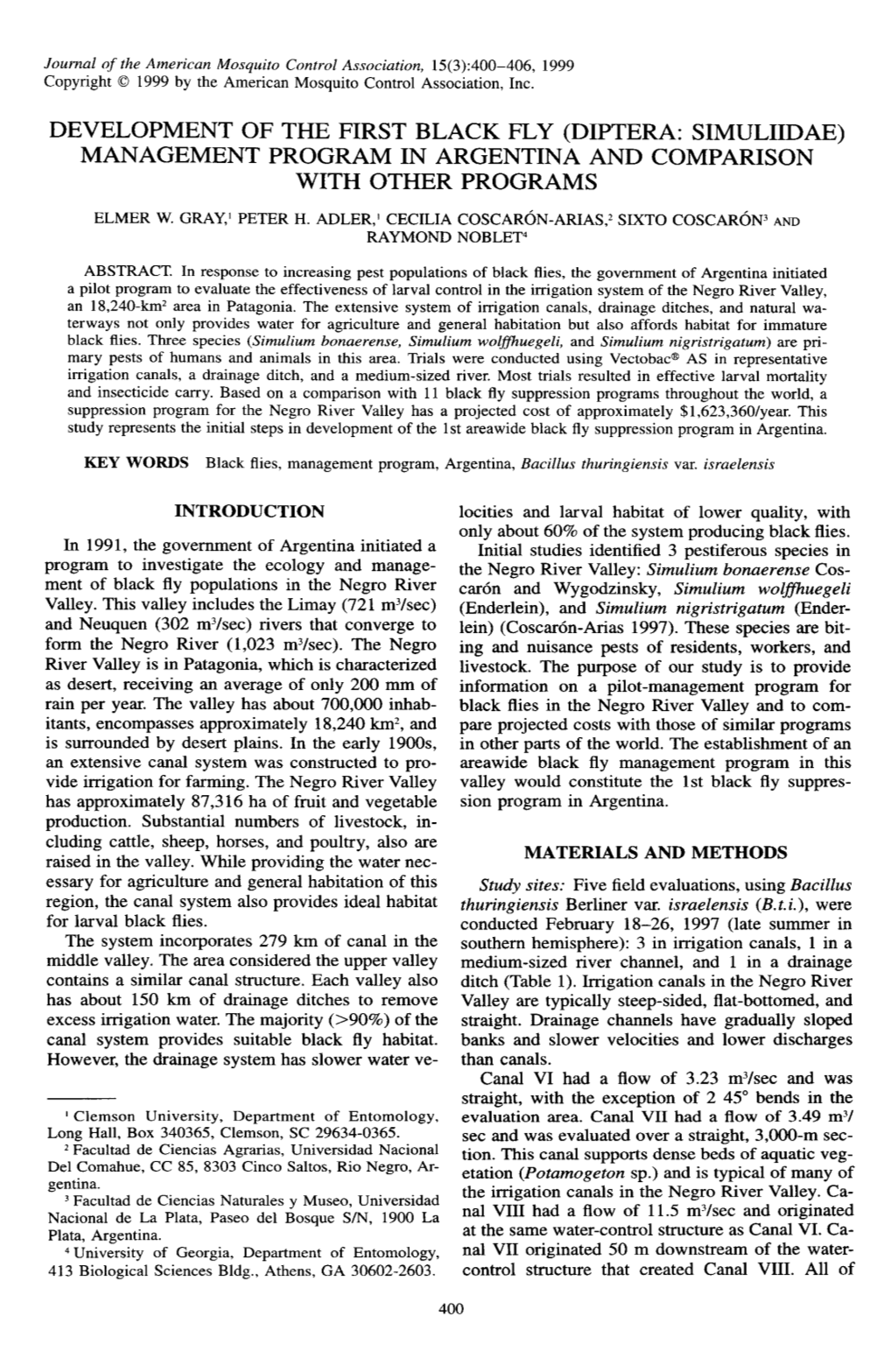 Diptera: Simuliidae) Management Program in Argentina and Comparison with Other Programs