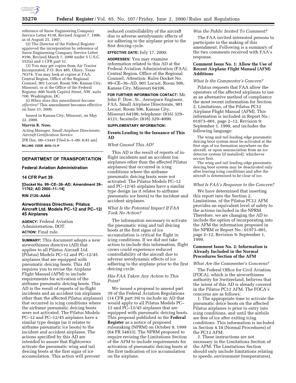 Federal Register/Vol. 65, No. 107/Friday, June 2, 2000/Rules And