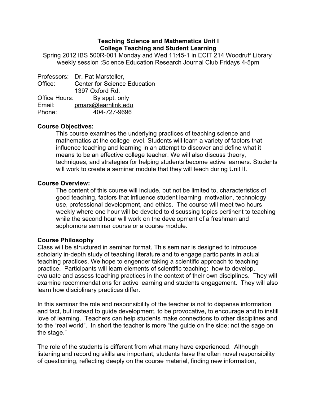 Teaching Science And Methematics Unit I