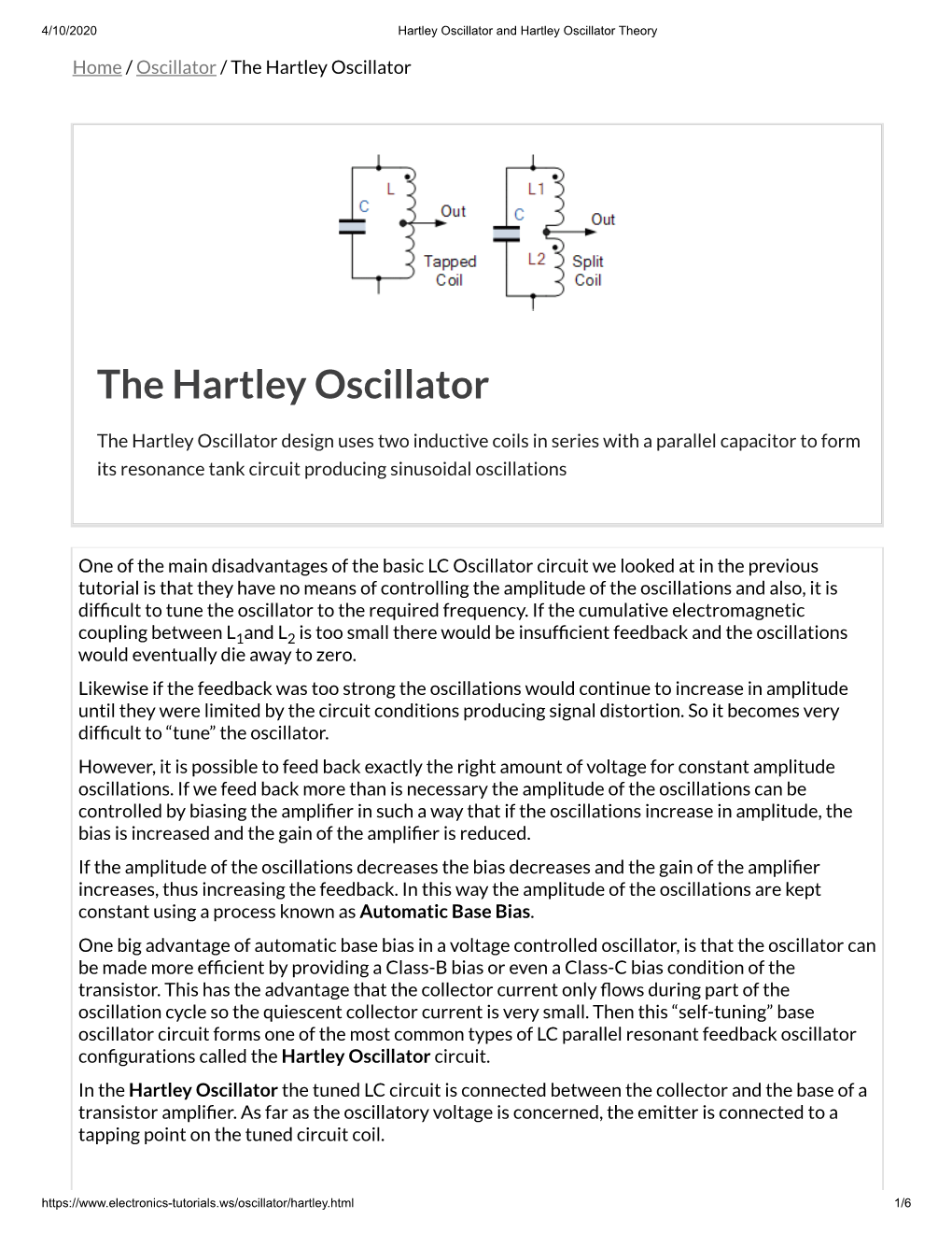 The Hartley Oscillator