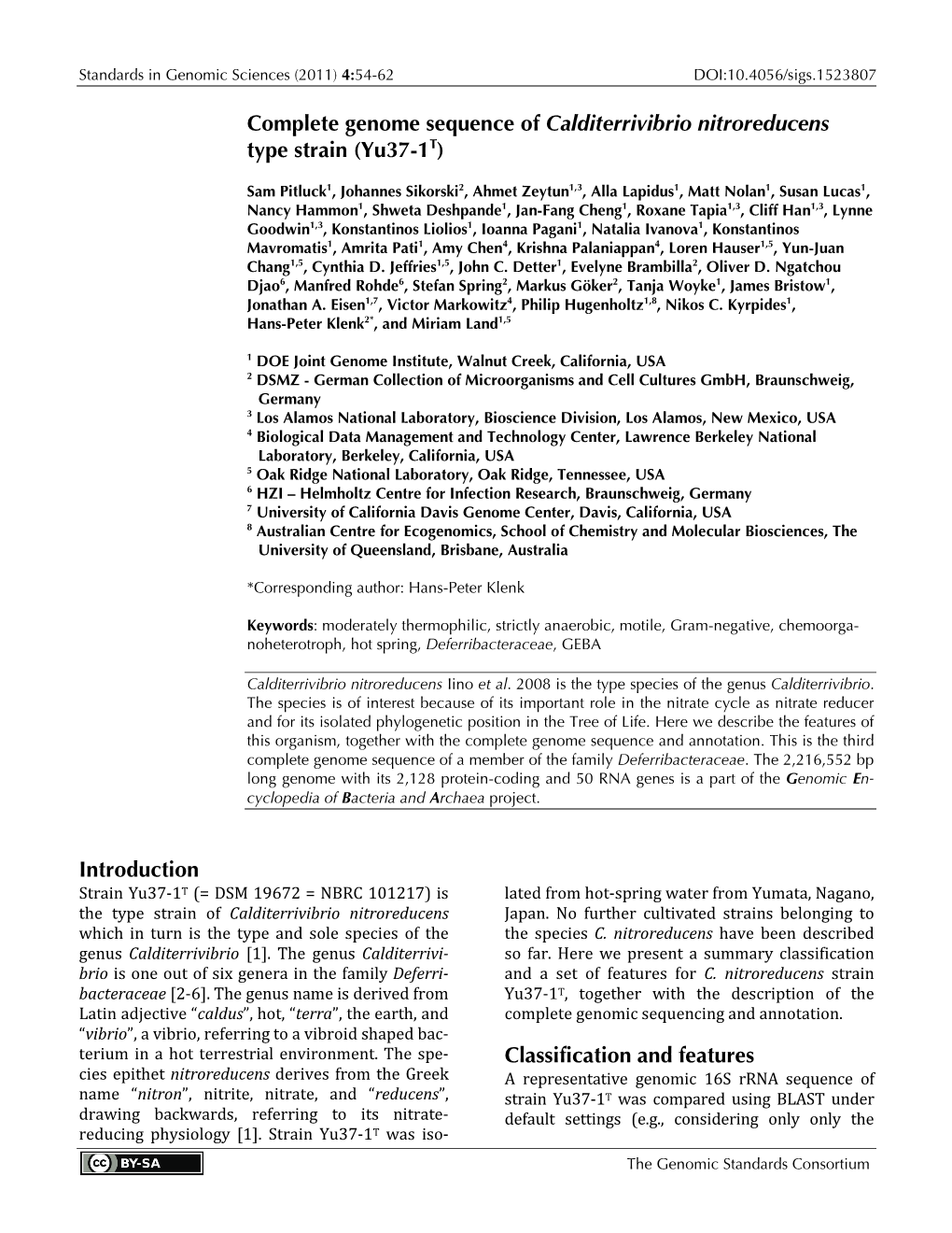 Calditerrivibrio Nitroreducens Type Strain (Yu37-1T)