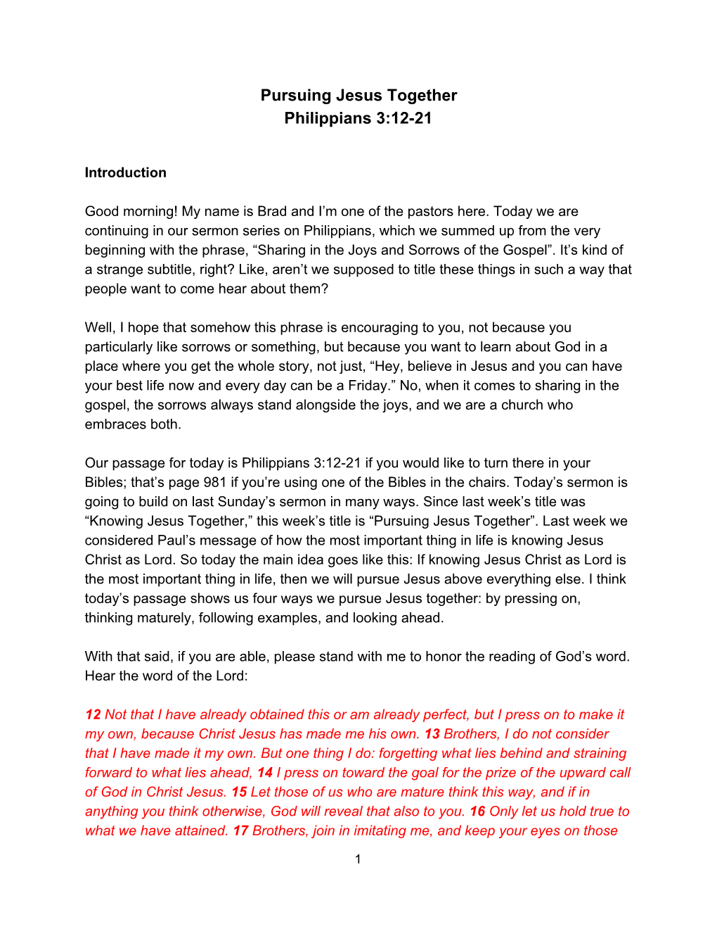Pursuing Jesus Together Philippians 3:12-21