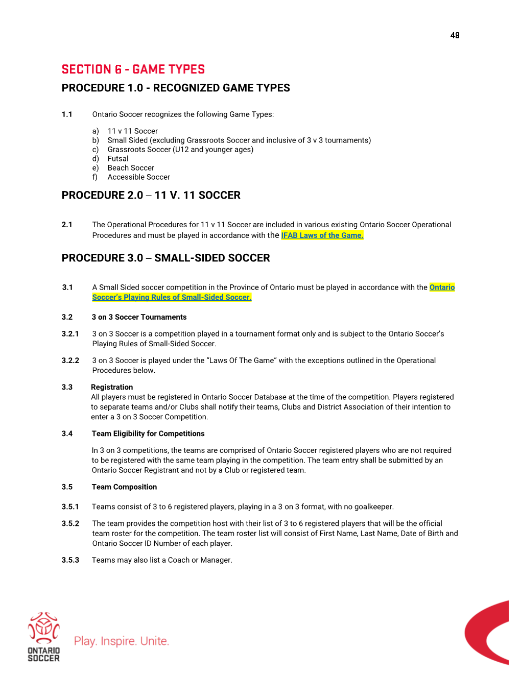 11 V. 11 Soccer Procedure 3.0 – Small-Sided Soccer