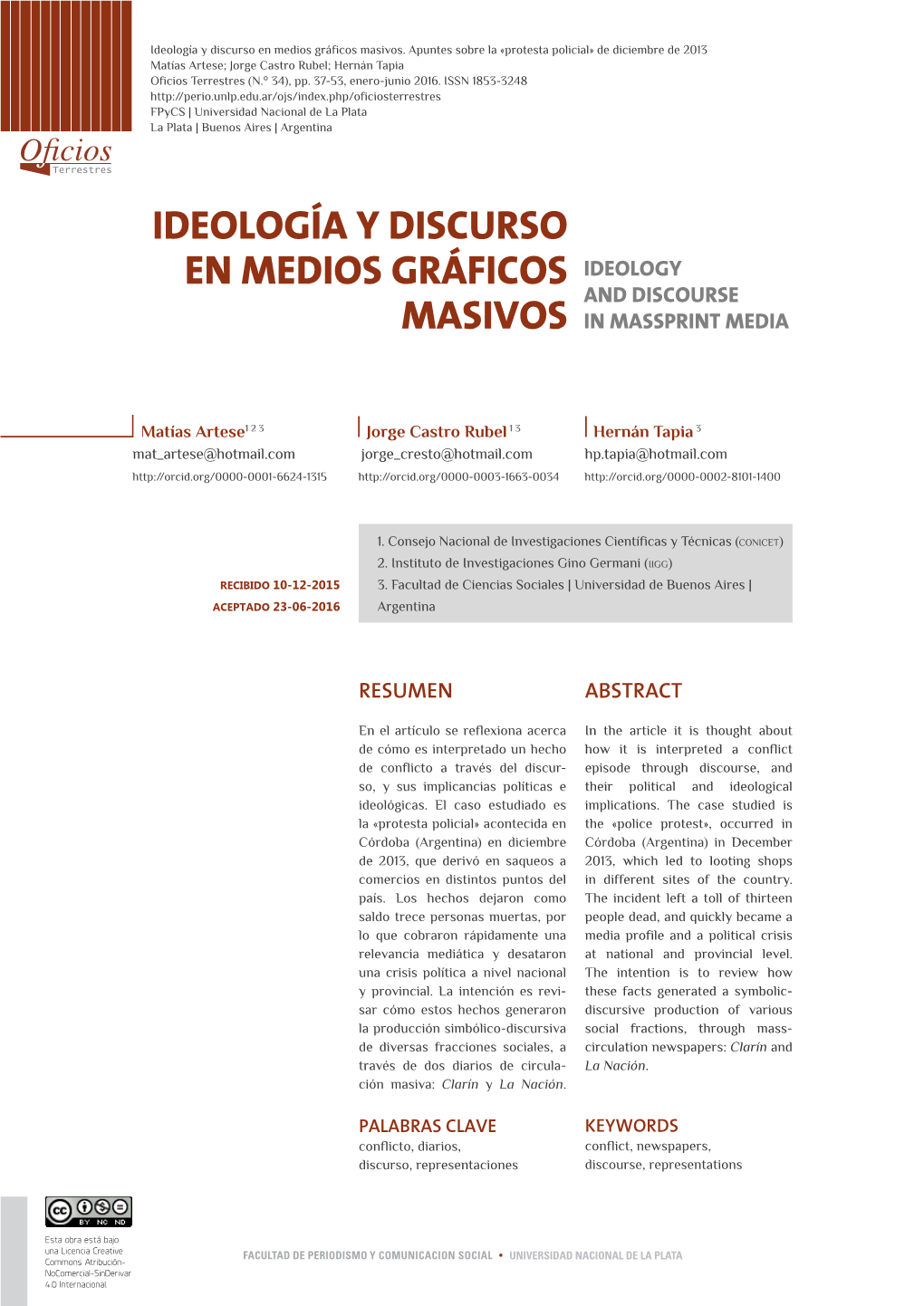 Ideología Y Discurso En Medios Gráficos Masivos. Apuntes Sobre La