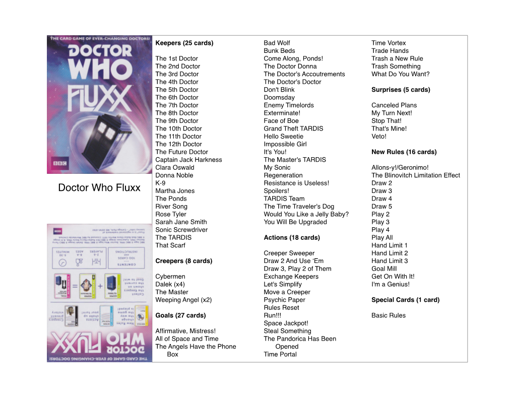 Doctor Who Fluxx Organizer