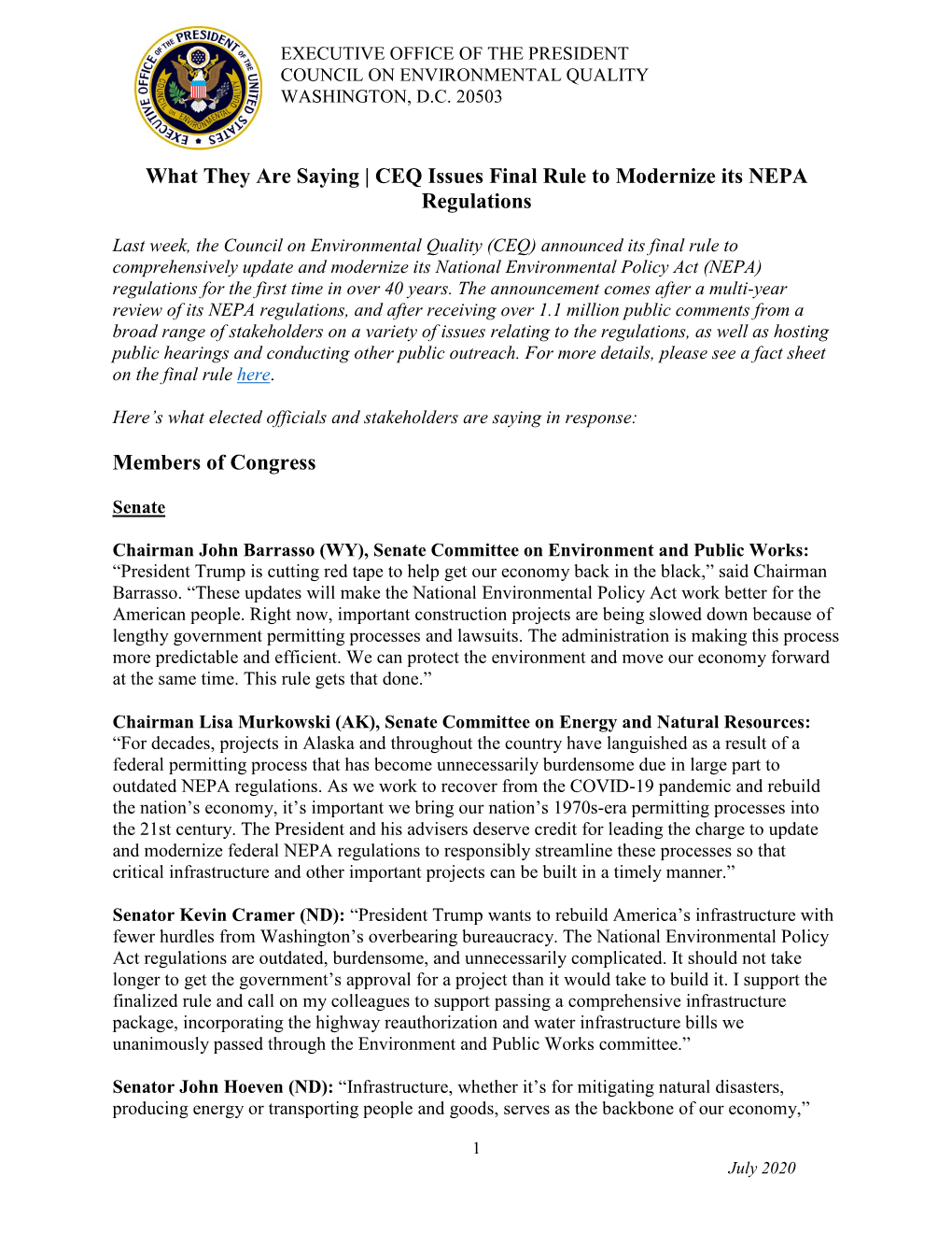 What They Are Saying | CEQ Issues Final Rule to Modernize Its NEPA Regulations