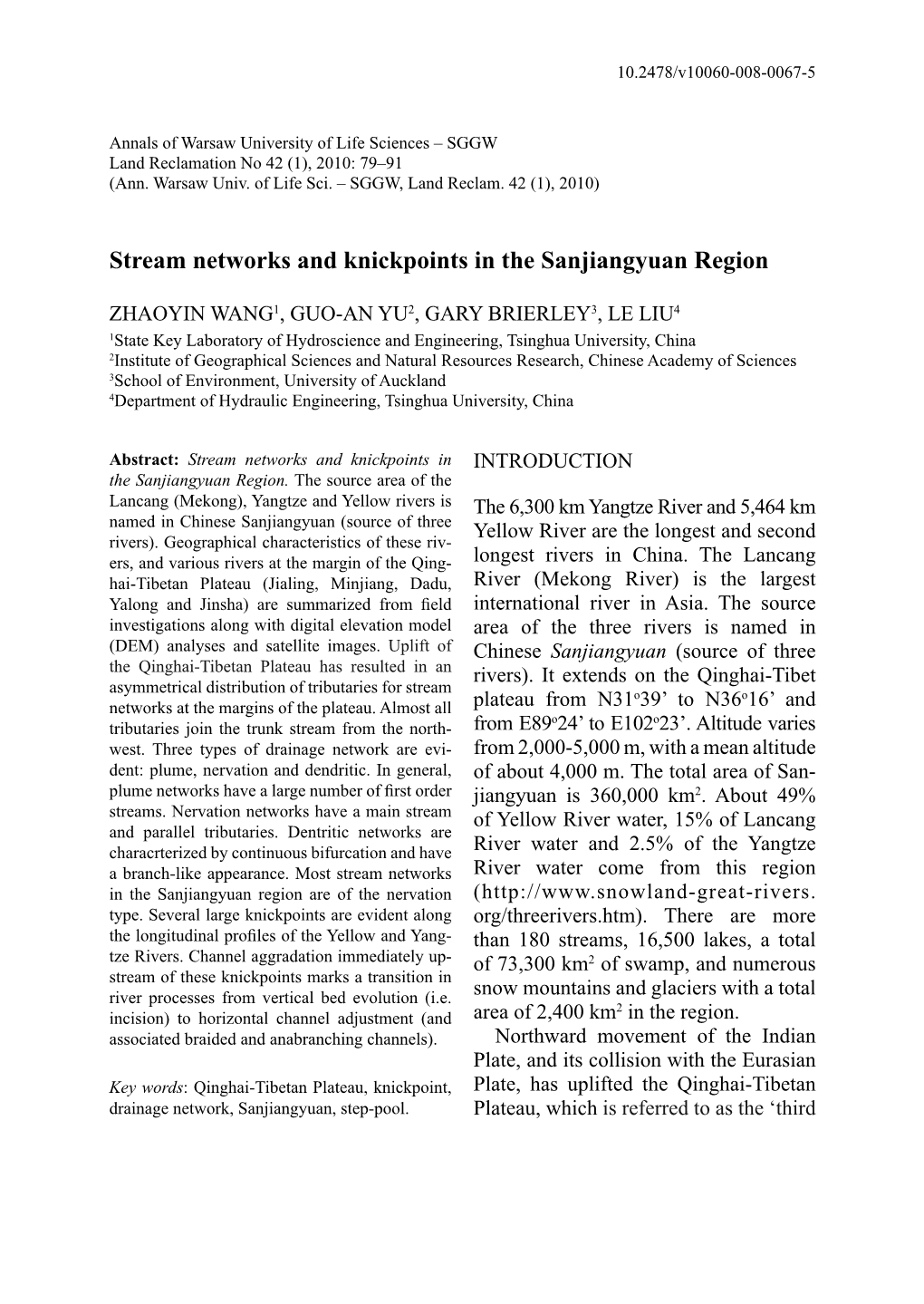 Stream Networks and Knickpoints in the Sanjiangyuan Region