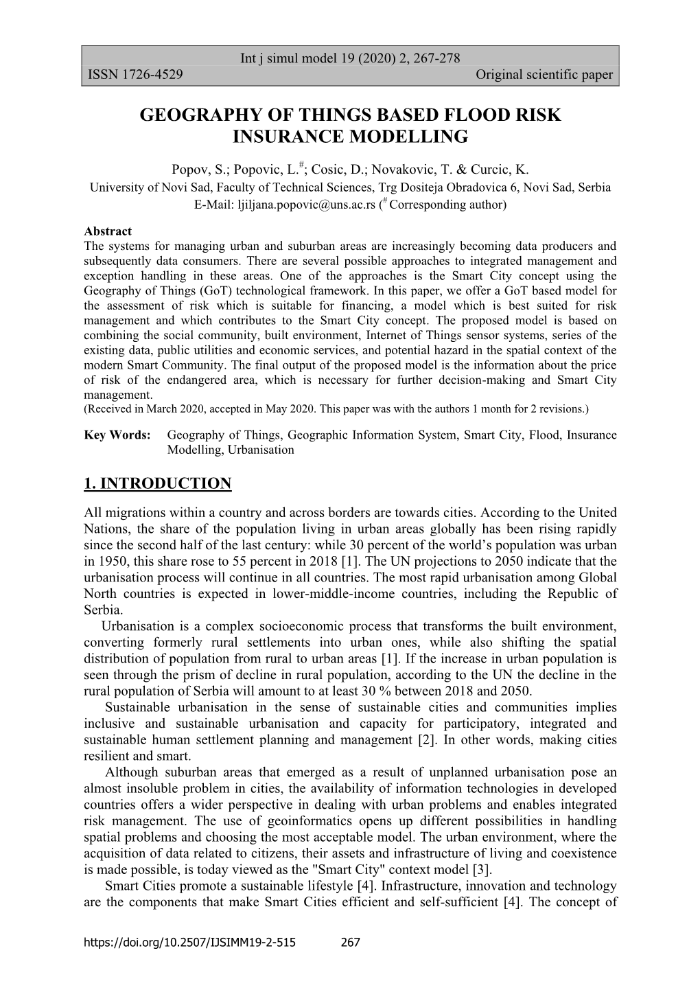 Geography of Things Based Flood Risk Insurance Modelling