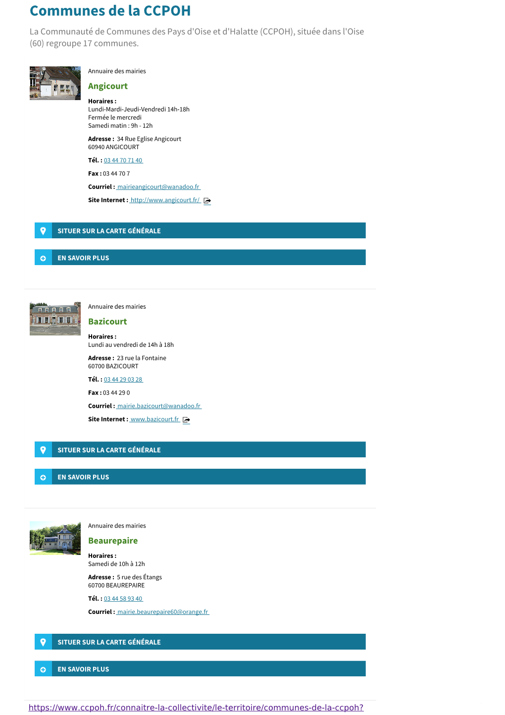 Communes De La CCPOH La Communauté De Communes Des Pays D'oise Et D'halatte (CCPOH), Située Dans L'oise (60) Regroupe 17 Communes