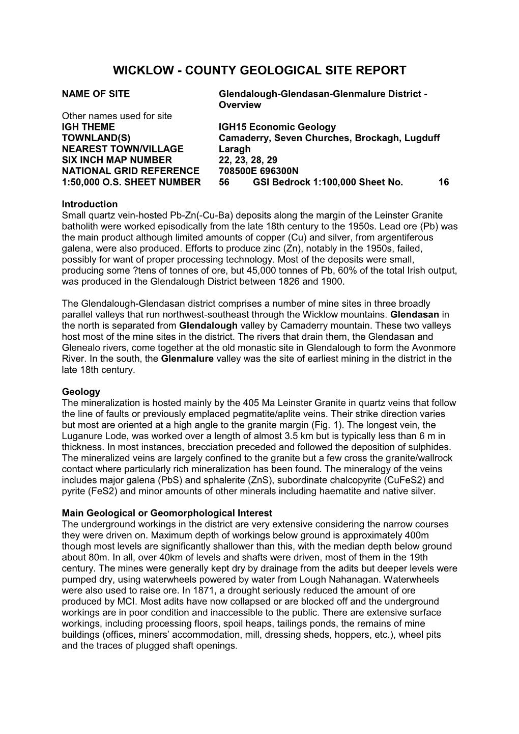 Wicklow - County Geological Site Report