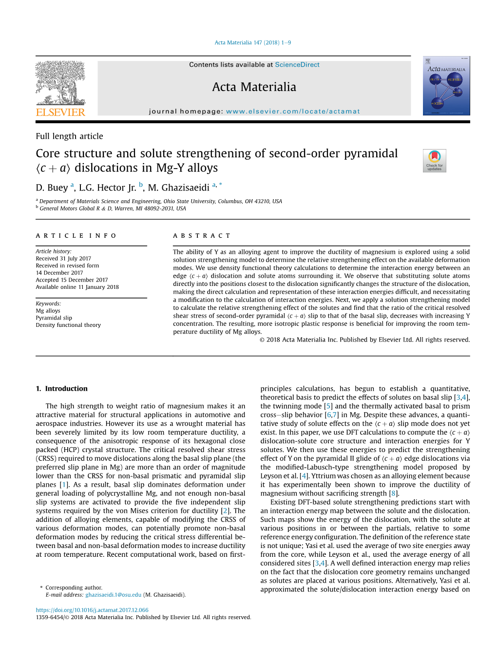 Core Structure and Solute Strengthening of Second-Order Pyramidal 〈C Þ A〉 Dislocations in Mg-Y Alloys * D