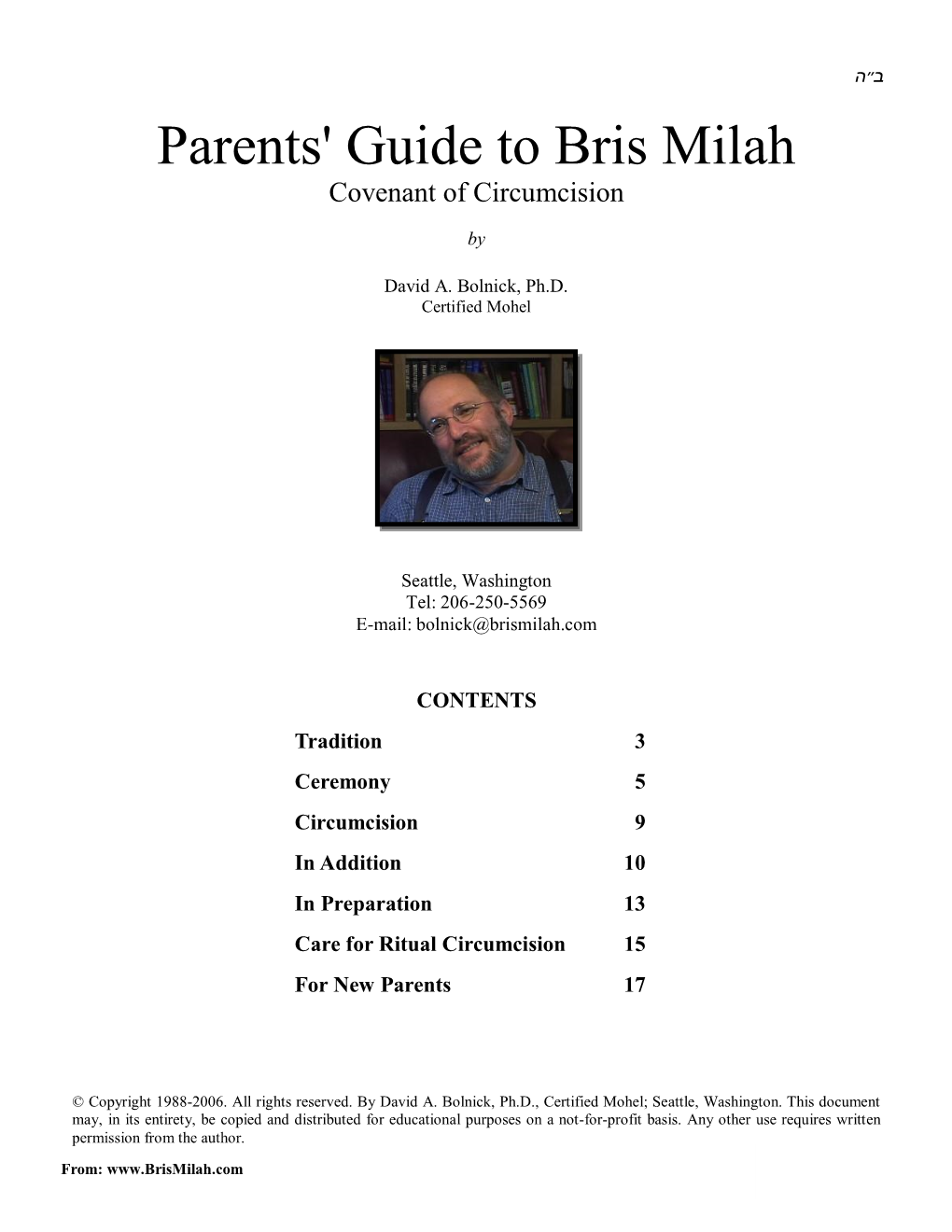 Parents' Guide to Bris Milah Covenant of Circumcision
