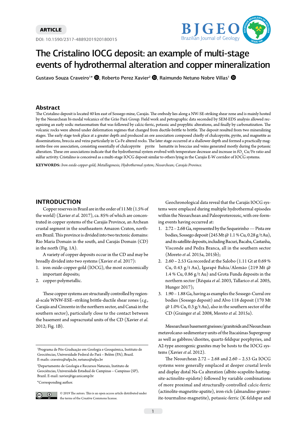 The Cristalino IOCG Deposit: an Example of Multi-Stage Events of Hydrothermal Alteration and Copper Mineralization