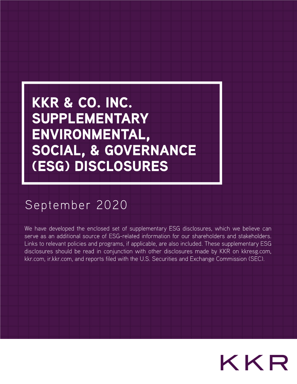 KKR Supplementary ESG Disclosures September 2020