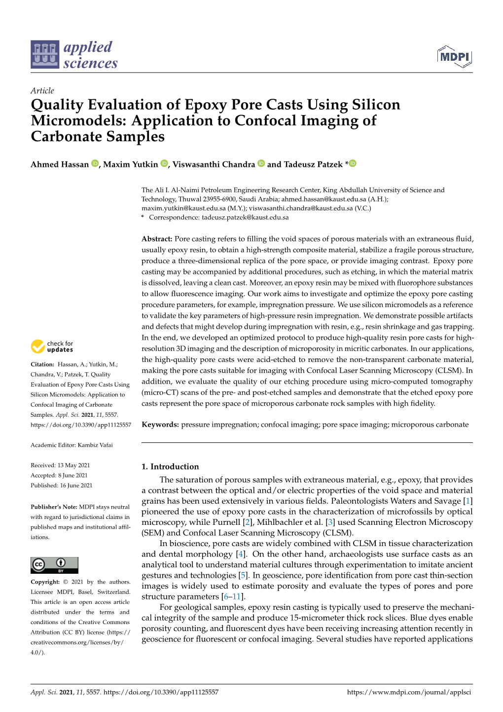 Quality Evaluation of Epoxy Pore Casts Using Silicon Micromodels: Application to Confocal Imaging of Carbonate Samples