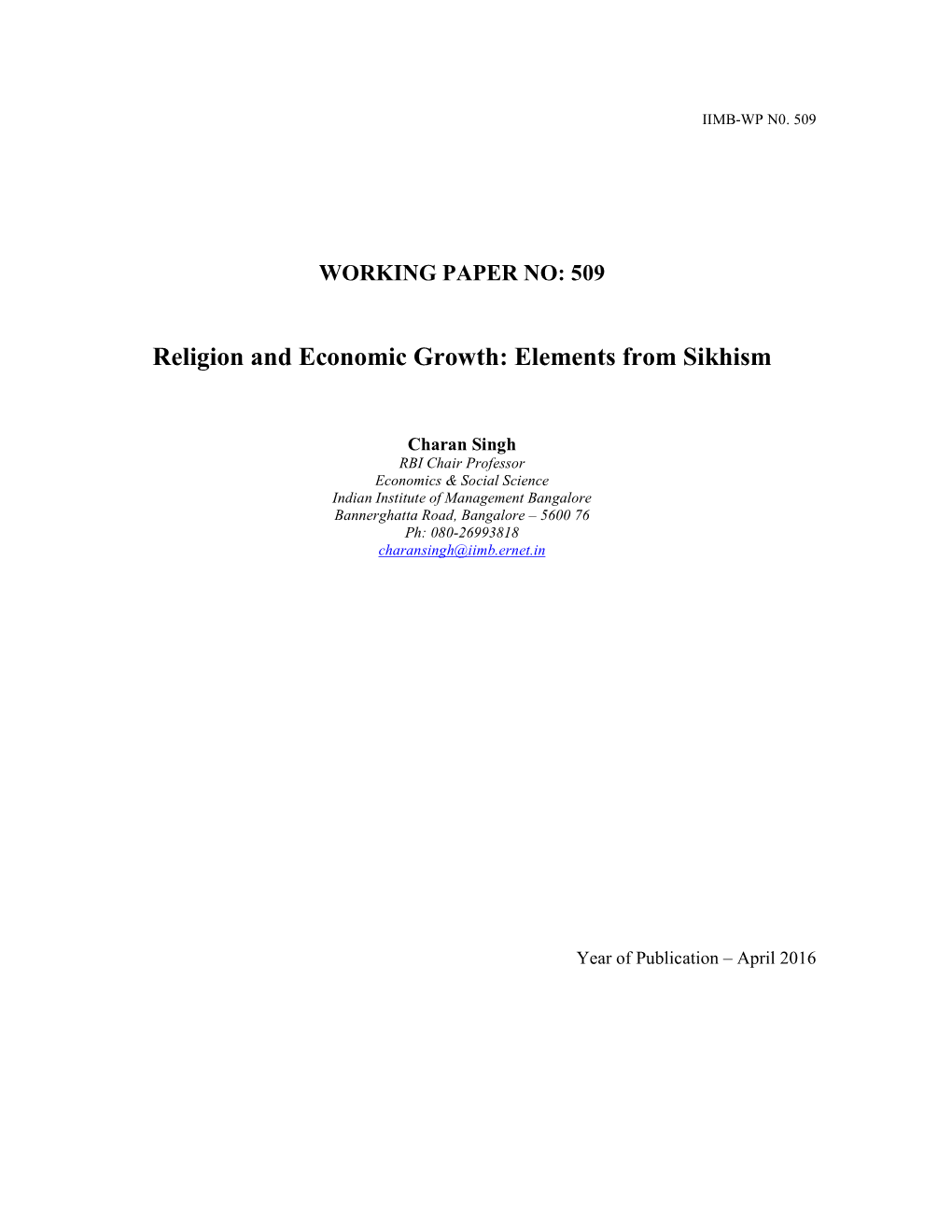 Religion and Economic Growth: Elements from Sikhism