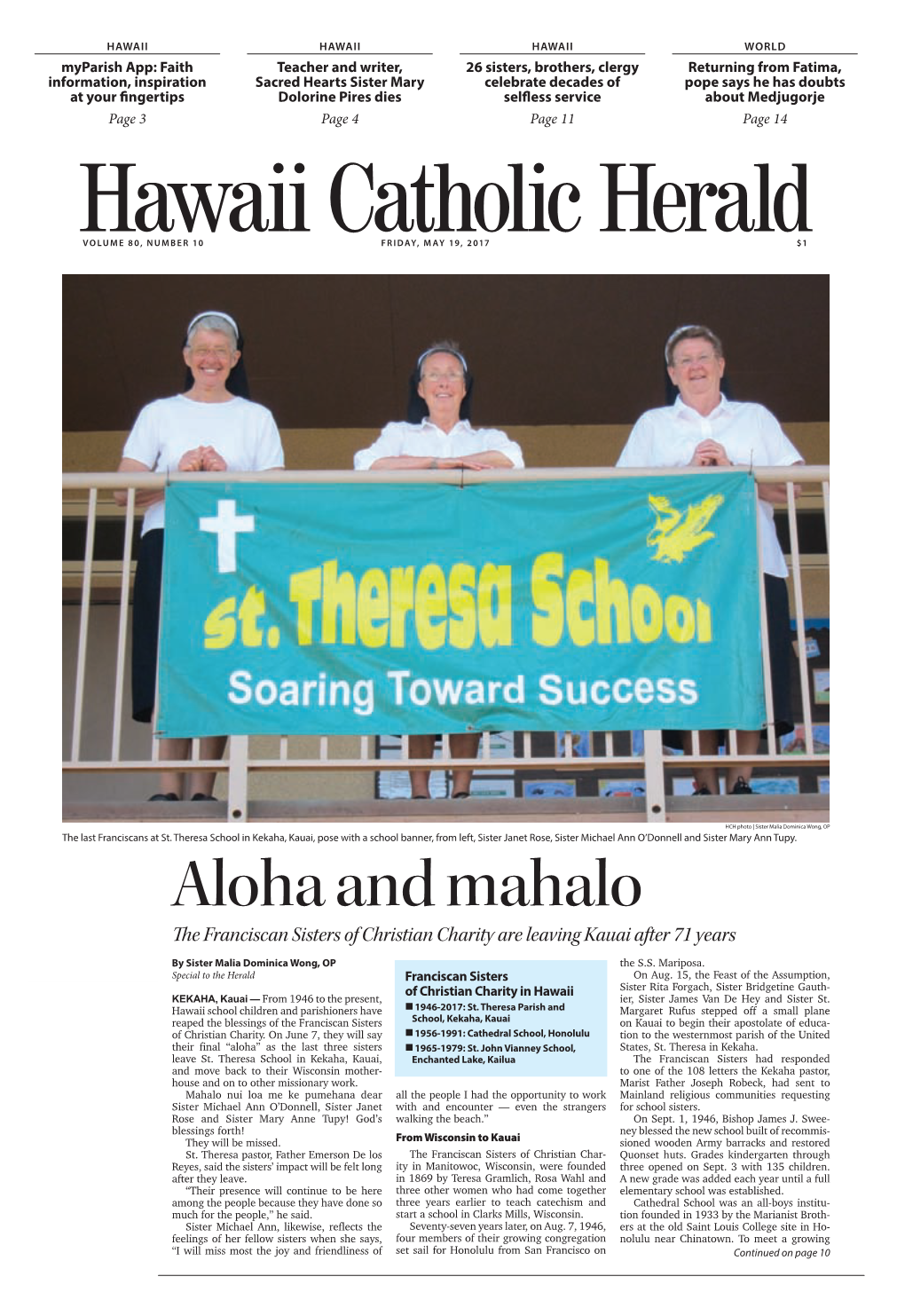 Aloha and Mahalo the Franciscan Sisters of Christian Charity Are Leaving Kauai After 71 Years