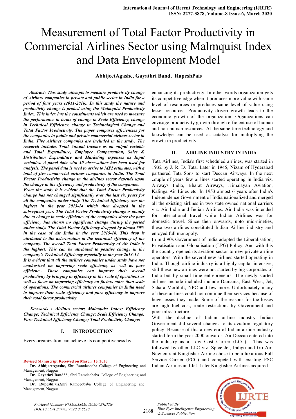 Measurement of Total Factor Productivity in Commercial Airlines Sector Using Malmquist Index and Data Envelopment Model