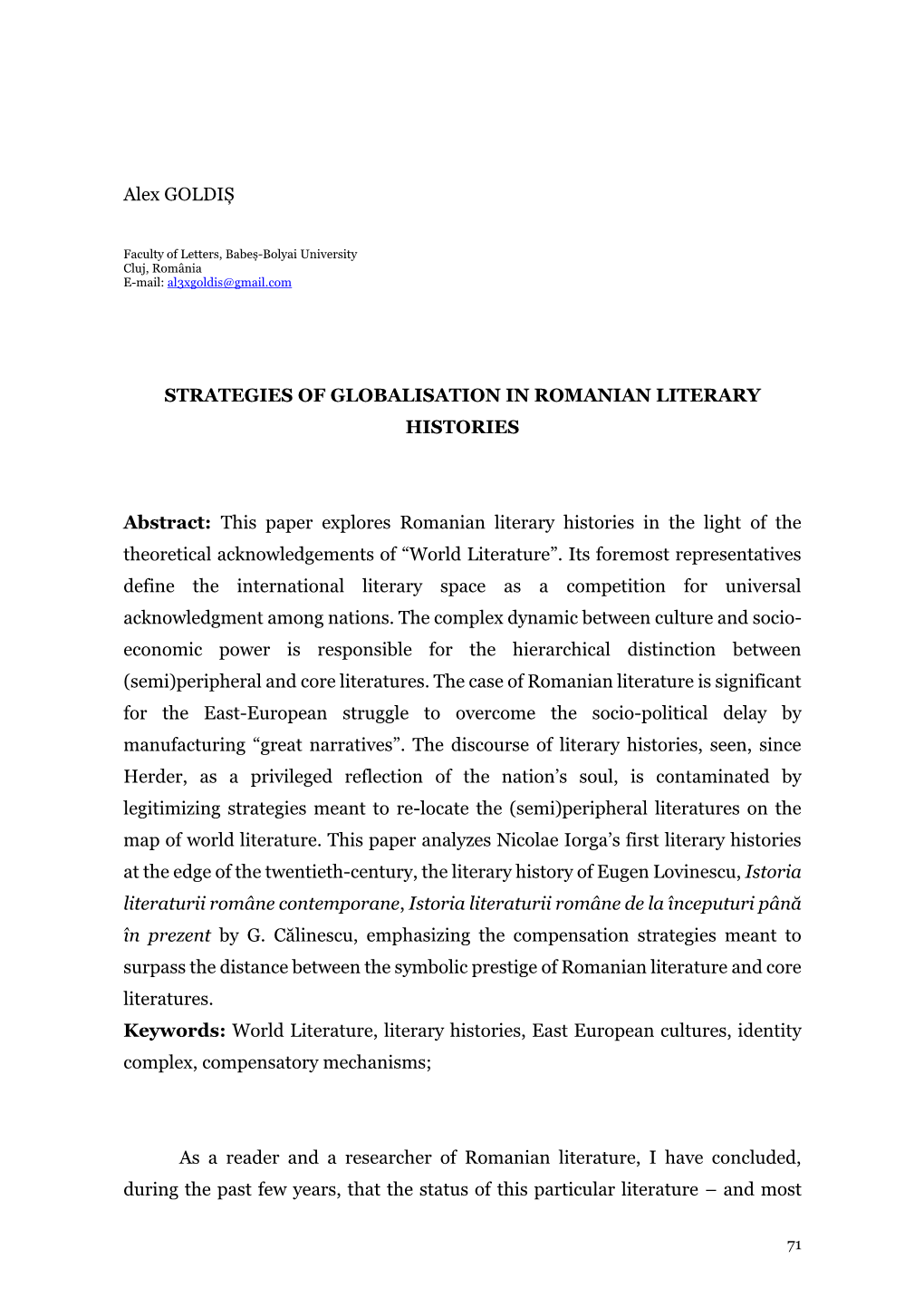 Alex GOLDIȘ STRATEGIES of GLOBALISATION in ROMANIAN