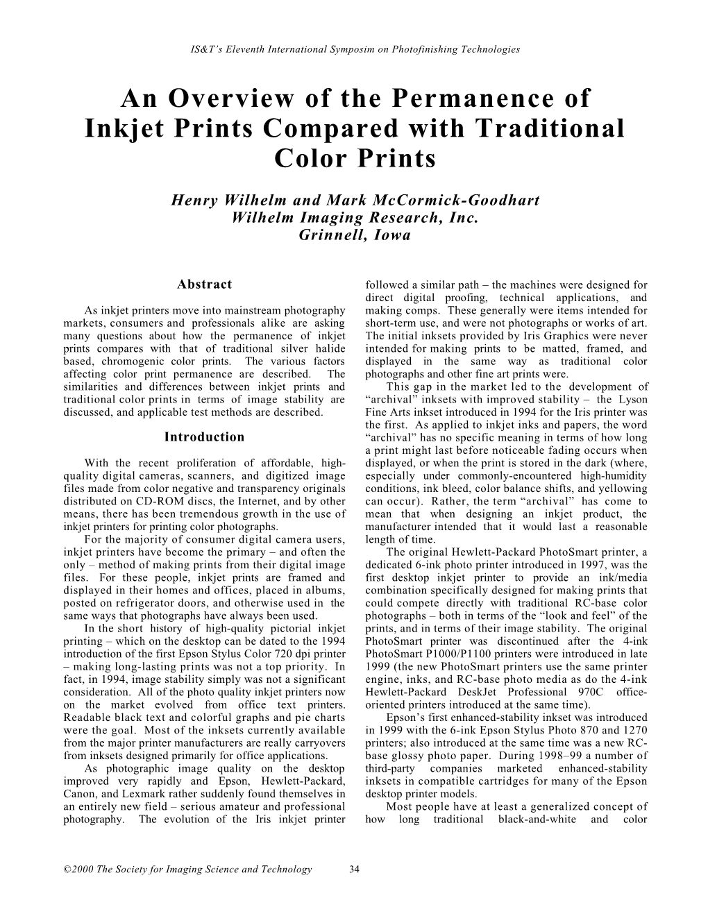 An Overview of the Permanence of Inkjet Prints Compared with Traditional Color Prints