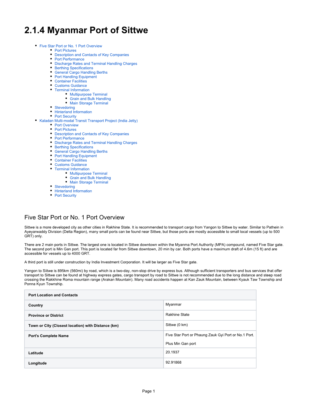 2.1.4 Myanmar Port of Sittwe