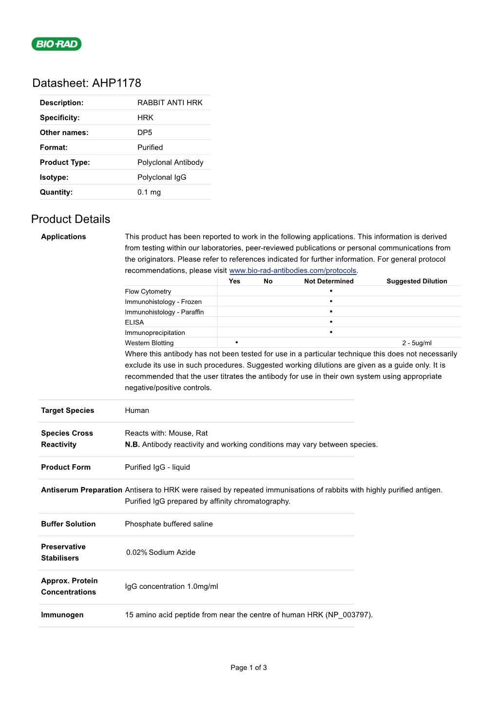 Datasheet: AHP1178 Product Details