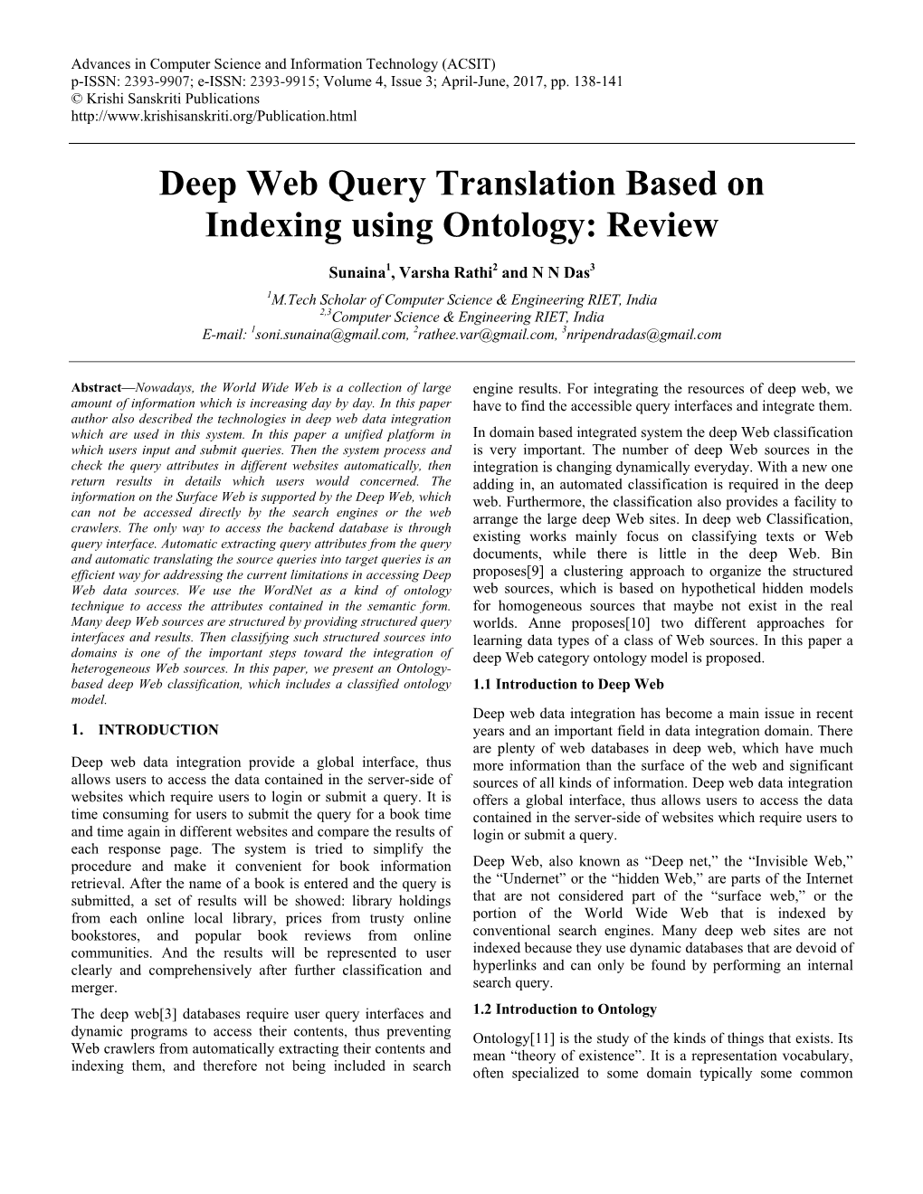 Deep Web Query Translation Based on Indexing Using Ontology: Review