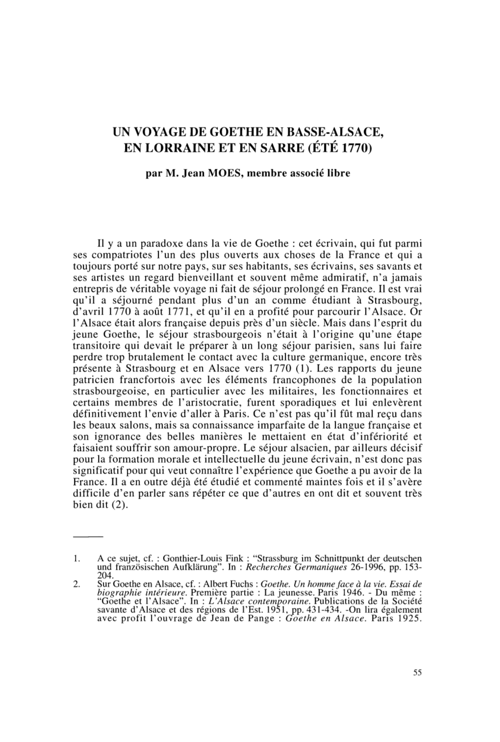 Un Voyage De Goethe En Basse-Alsace, En Lorraine Et En Sarre (Été 1770)